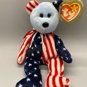 Ty Beanie Babies 1999 Blue Face Spangle Red White Blue Patriotic Bear